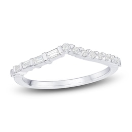 Round & Baguette-Cut Diamond Contour Anniversary Band 1/4 ct tw 14K White Gold