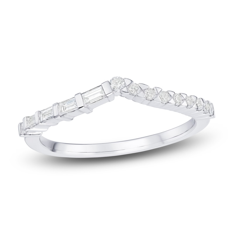 Main Image 1 of Round & Baguette-Cut Diamond Contour Anniversary Band 1/4 ct tw 14K White Gold