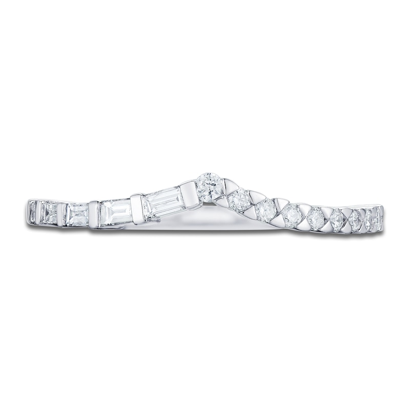 Main Image 3 of Round & Baguette-Cut Diamond Contour Anniversary Band 1/4 ct tw 14K White Gold