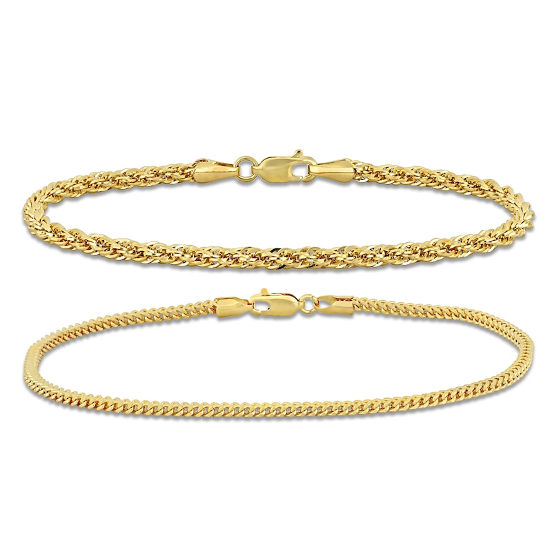 Rope Chain & Hollow Link Chain Bracelet Set 14K Yellow Gold