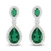 Thumbnail Image 1 of Oval-Cut & Pear-Shaped Lab-Created Emerald & White Lab-Created Sapphire Drop Earrings Sterling Silver