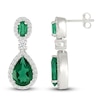 Thumbnail Image 3 of Oval-Cut & Pear-Shaped Lab-Created Emerald & White Lab-Created Sapphire Drop Earrings Sterling Silver