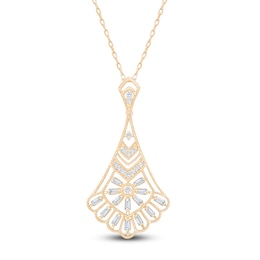 Vintage-Inspired Baguette & Round-Cut Diamond Chandelier Necklace 1/3 ct tw 14K Yellow Gold 18&quot;