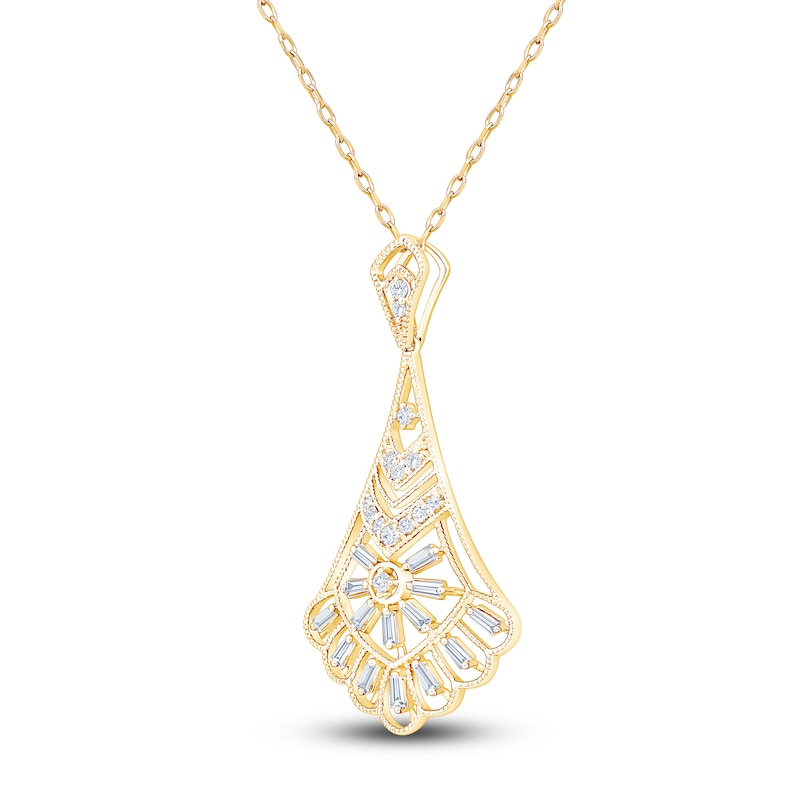 Main Image 4 of Vintage-Inspired Baguette & Round-Cut Diamond Chandelier Necklace 1/3 ct tw 14K Yellow Gold 18&quot;