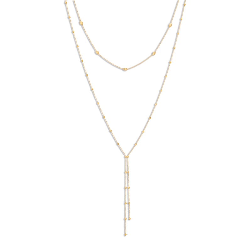 Main Image 1 of Italia D'Oro Bead Layered Lariat Necklace 14K Yellow Gold