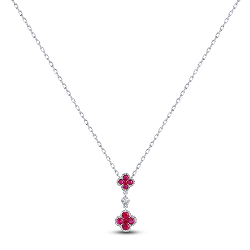 Main Image 1 of Natural Ruby & Diamond Accent Quatrefoil Necklace 14K White Gold 18&quot;