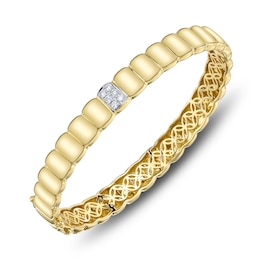 Shy Creation Multi-Diamond Ribbed Bangle Bracelet 1/8 ct tw 14K Yellow Gold SC22009139V2RDZM