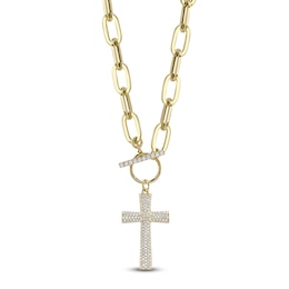 Shy Creation Diamond Cross Toggle Necklace 3/8 ct tw 14K Yellow Gold 18&quot; JR55011950