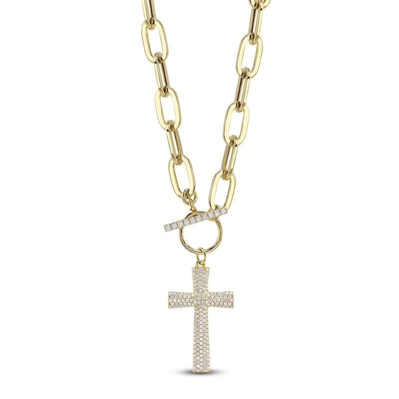 Main Image 1 of Shy Creation Diamond Cross Toggle Necklace 3/8 ct tw 14K Yellow Gold 18&quot; JR55011950