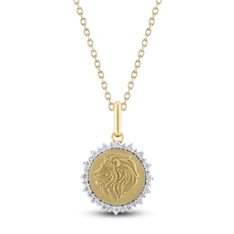 Diamond Zodiac Leo Medallion Necklace 1/3 ct tw 10K Yellow Gold 18&quot;