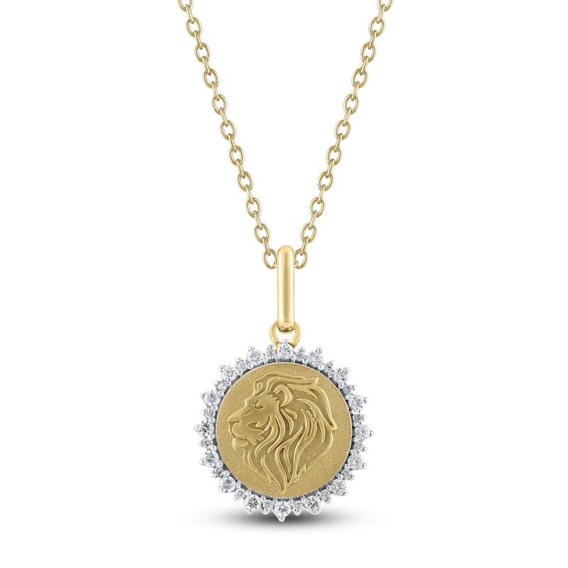 Main Image 1 of Diamond Zodiac Leo Medallion Necklace 1/3 ct tw 10K Yellow Gold 18&quot;