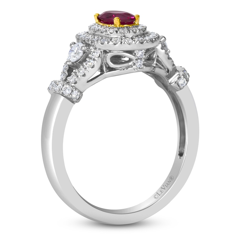 Main Image 2 of Le Vian Oval-Cut Natural Ruby Ring 1/2 ct tw Diamonds Platinum