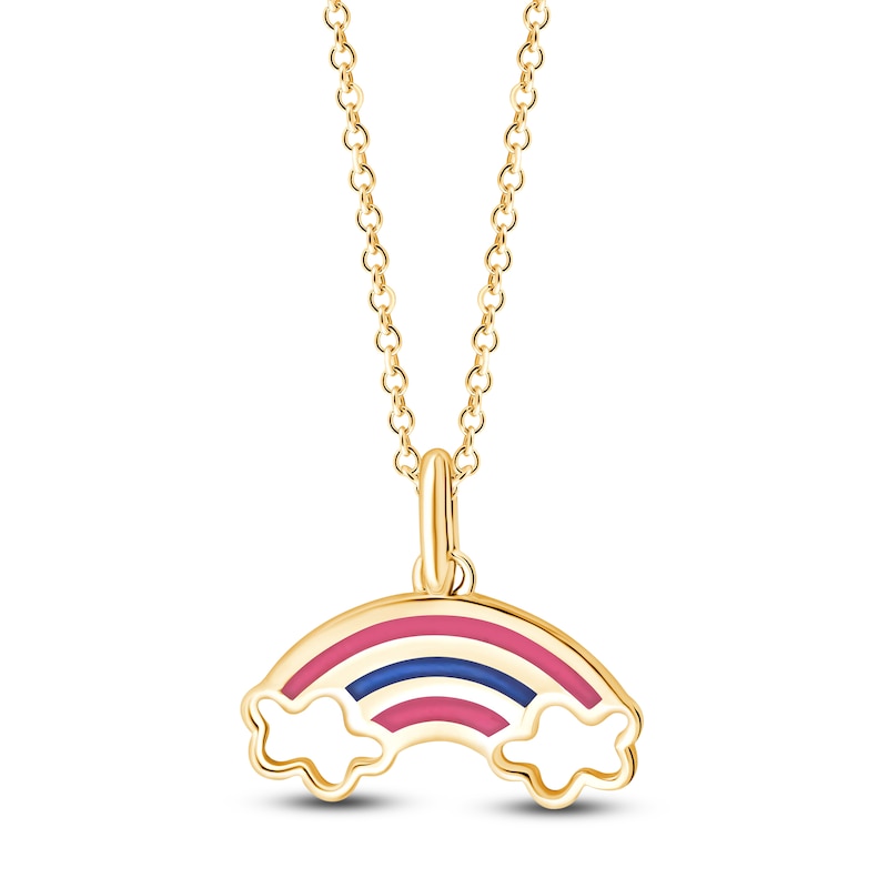 Children's Pink & Blue Enamel Rainbow Necklace 14K Yellow Gold 13"