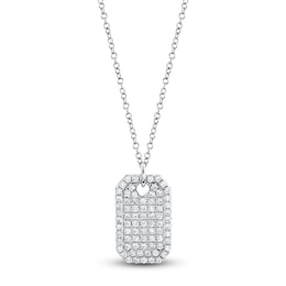 Shy Creation Diamond Octagon Tag Necklace 7/8 ct tw 14K White Gold 18&quot; SC55019872