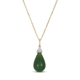 Pear-Shaped Natural Nephrite Jade & Diamond Necklace 1/20 ct tw 14K Yellow Gold 18&quot;