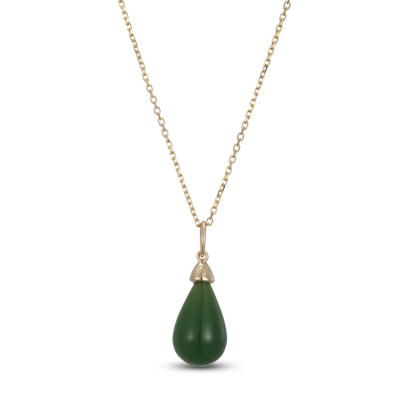 Main Image 3 of Pear-Shaped Natural Nephrite Jade & Diamond Necklace 1/20 ct tw 14K Yellow Gold 18&quot;