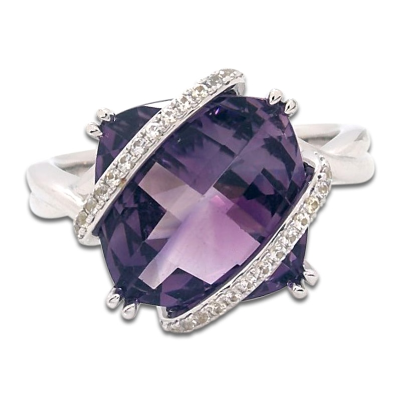 Jared Design House Cushion-Cut Natural Amethyst & Natural White Sapphire Twist Ring 14K White Gold