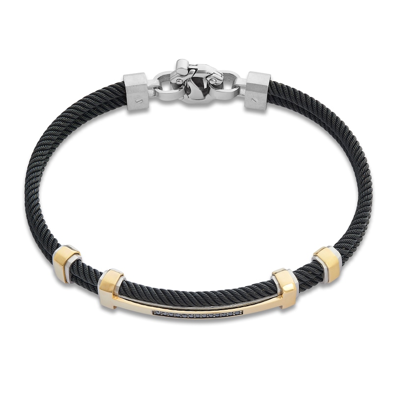 Main Image 2 of Baraka Men's Black Diamond Bracelet 1/8 ct tw Stainless Steel, Sterling Silver, Black Ion Plating & 18K Yellow Gold 7.75&quot;