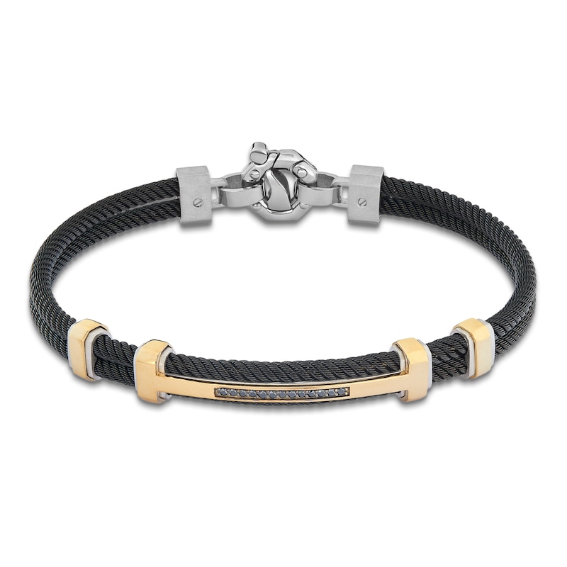 Main Image 4 of Baraka Men's Black Diamond Bracelet 1/8 ct tw Stainless Steel, Sterling Silver, Black Ion Plating & 18K Yellow Gold 7.75&quot;