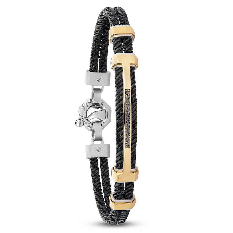 Main Image 5 of Baraka Men's Black Diamond Bracelet 1/8 ct tw Stainless Steel, Sterling Silver, Black Ion Plating & 18K Yellow Gold 7.75&quot;