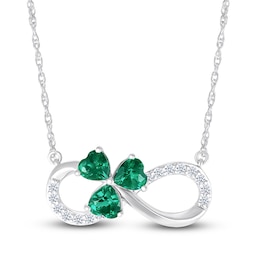 Heart-Shaped Lab-Created Emerald & White Lab-Created Sapphire Shamrock Infinity Necklace Sterling Silver 18&quot;