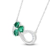 Thumbnail Image 2 of Heart-Shaped Lab-Created Emerald & White Lab-Created Sapphire Shamrock Infinity Necklace Sterling Silver 18&quot;