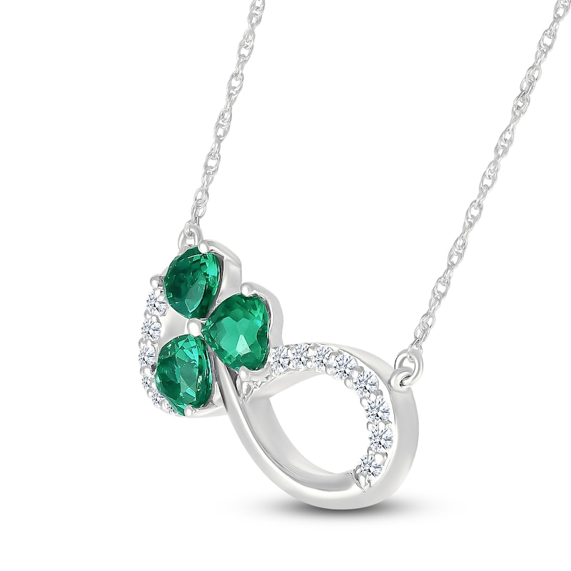 Main Image 2 of Heart-Shaped Lab-Created Emerald & White Lab-Created Sapphire Shamrock Infinity Necklace Sterling Silver 18&quot;