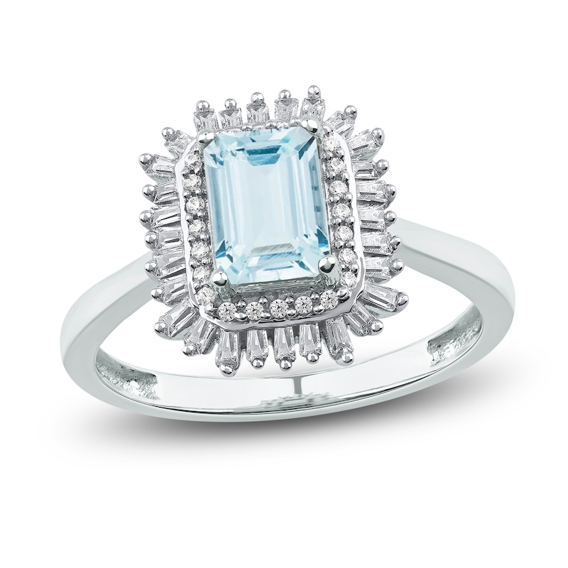 Main Image 1 of Rectangle-Cut Natural Aquamarine Ring 1/4 ct tw 14K White Gold