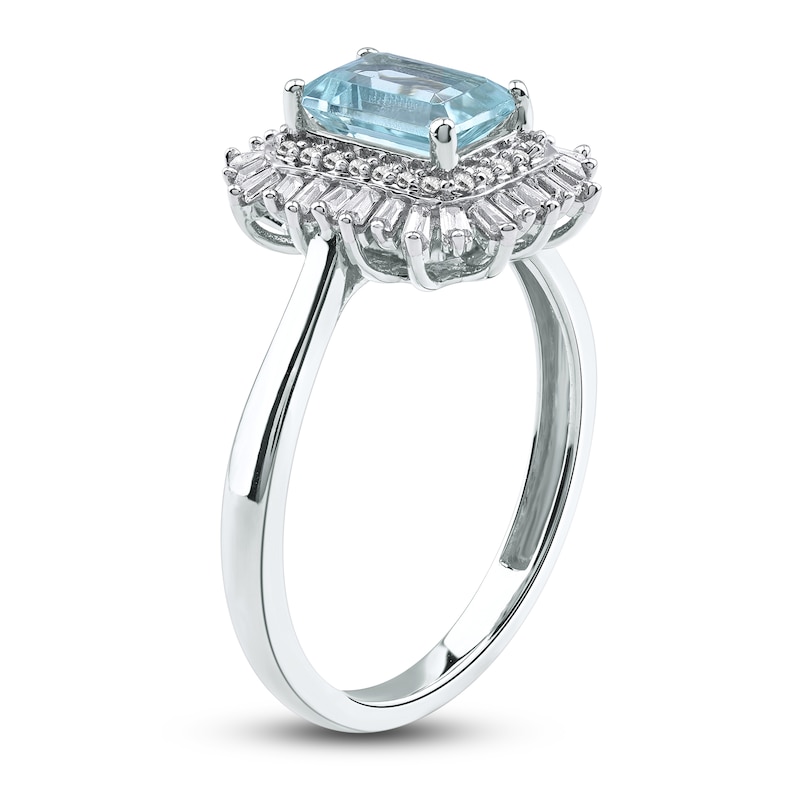 Main Image 2 of Rectangle-Cut Natural Aquamarine Ring 1/4 ct tw 14K White Gold