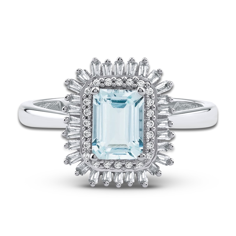 Main Image 3 of Rectangle-Cut Natural Aquamarine Ring 1/4 ct tw 14K White Gold