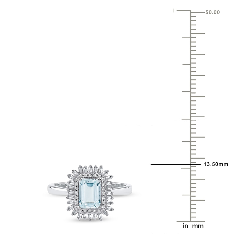 Main Image 4 of Rectangle-Cut Natural Aquamarine Ring 1/4 ct tw 14K White Gold