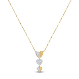 Multi-Diamond Heart Trio Drop Necklace 1/5 ct tw 10K Yellow Gold & Sterling Silver 18&quot;