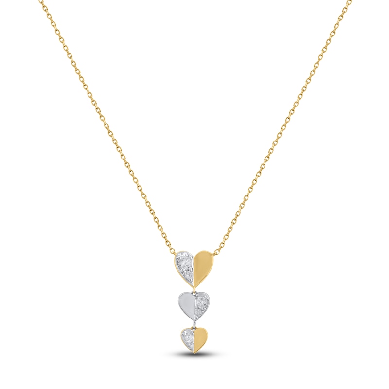 Main Image 1 of Multi-Diamond Heart Trio Drop Necklace 1/5 ct tw 10K Yellow Gold & Sterling Silver 18&quot;