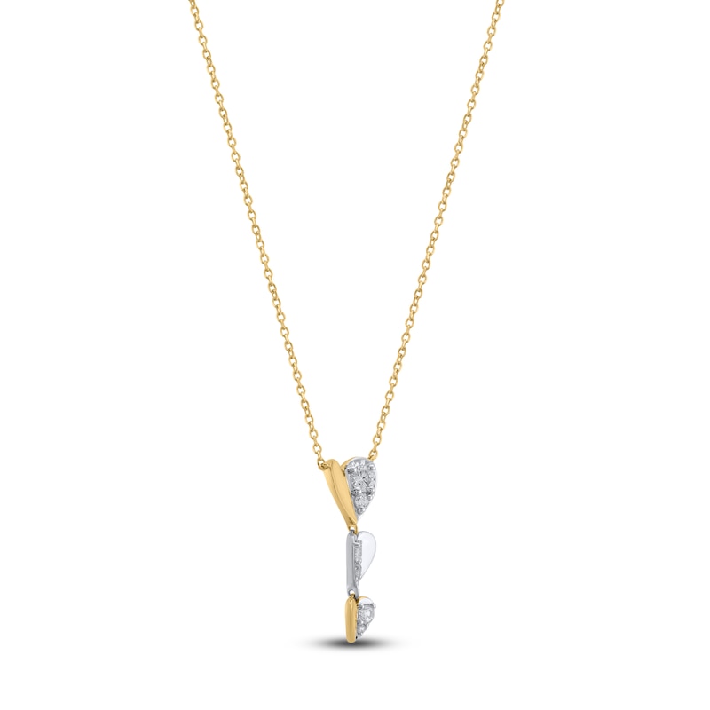 Main Image 2 of Multi-Diamond Heart Trio Drop Necklace 1/5 ct tw 10K Yellow Gold & Sterling Silver 18&quot;