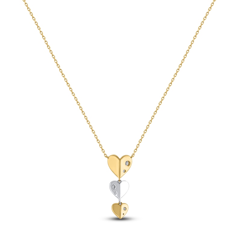 Main Image 3 of Multi-Diamond Heart Trio Drop Necklace 1/5 ct tw 10K Yellow Gold & Sterling Silver 18&quot;