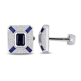 Men's White & Blue Lab-Created Sapphire Cufflinks Sterling Silver