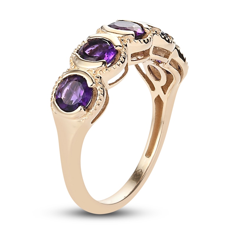 Natural African Amethyst Anniversary Ring 14K Yellow Gold