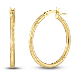 Diamond-Cut Round Hoop Earrings 14K Yellow Gold 25mm