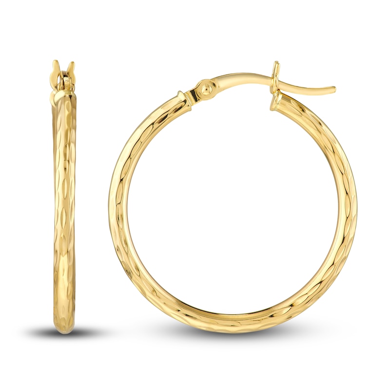 Main Image 2 of Diamond-Cut Round Hoop Earrings 14K Yellow Gold 25mm