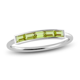 Juliette Maison Natural Peridot Baguette Bar Ring 10K White Gold