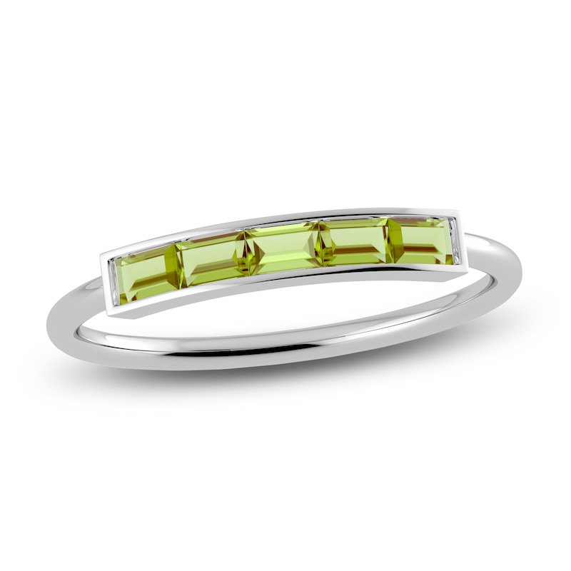 Main Image 1 of Juliette Maison Natural Peridot Baguette Bar Ring 10K White Gold