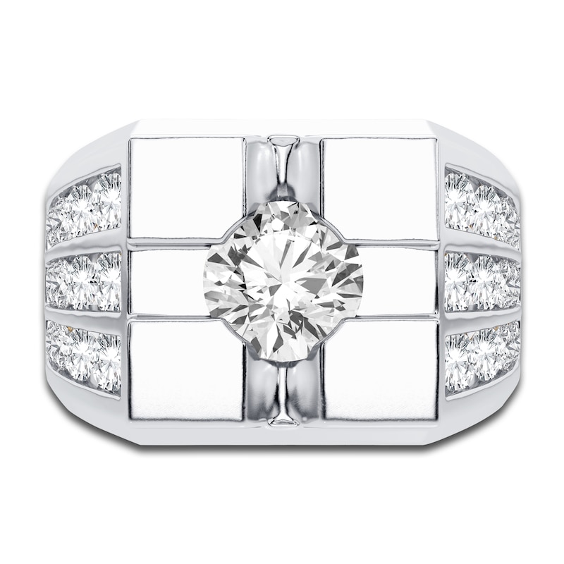 Main Image 3 of Men's Lab-Created Diamond Ring 3 ct tw Round 14K White Gold