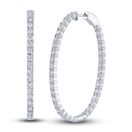 Shy Creation Diamond Oval Hoop Earrings 2 ct tw Round 14K White Gold SC55008121