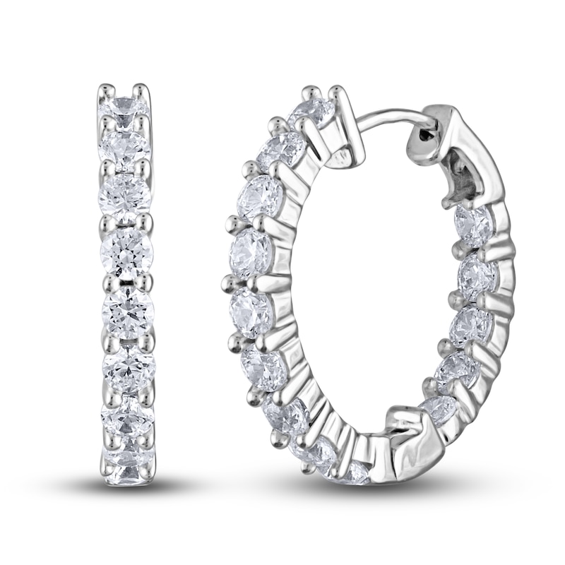 Main Image 2 of Diamond Hoop Earrings 2 ct tw Round 14K White Gold