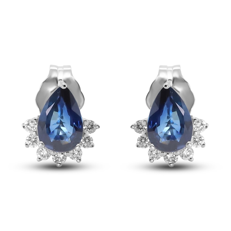 Main Image 1 of Natural Blue Sapphire Stud Earrings 1/8 ct tw Diamonds 14K White Gold