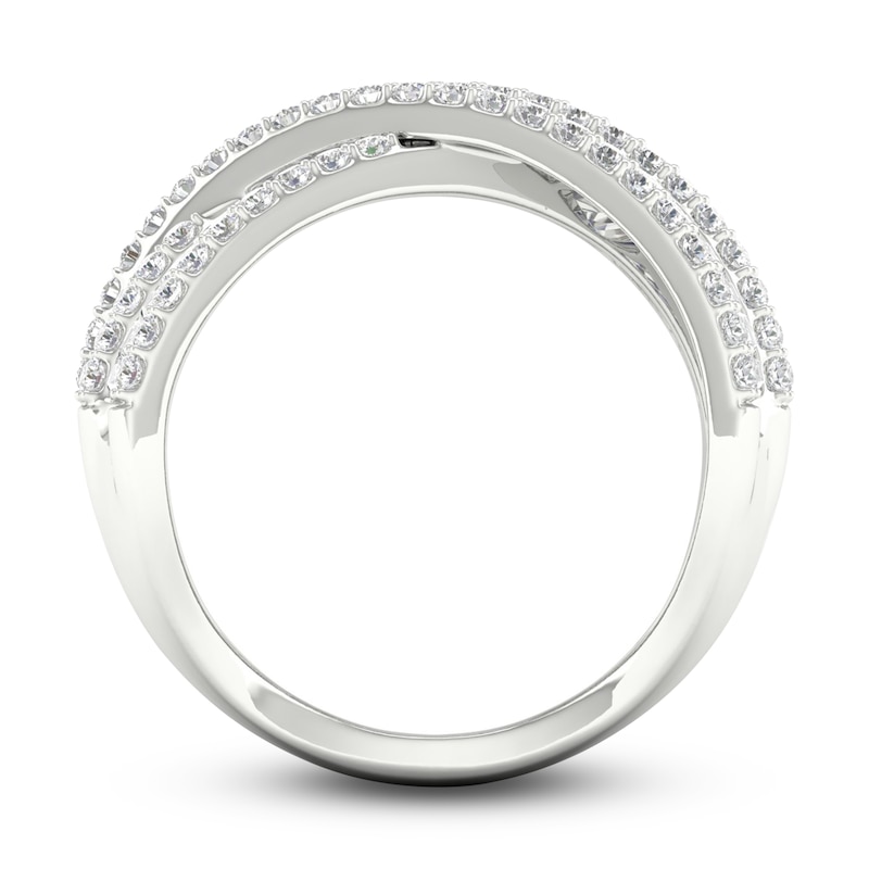 Lab-Created Diamond Criss-Cross Ring 1-3/4 ct tw Round/Baguette 14K White Gold