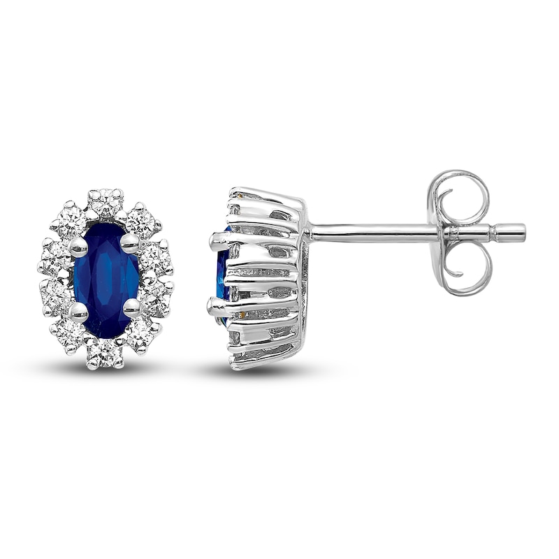 Natural Blue Sapphire Stud Earrings 1/5 ct tw Diamonds 14K White Gold ...