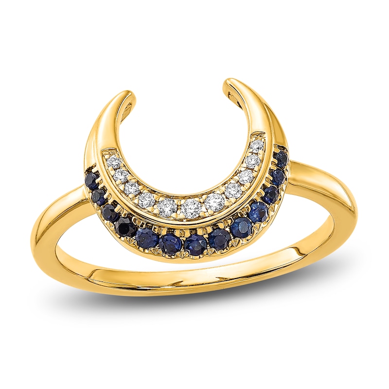 Main Image 1 of Natural Blue Sapphire Ring 1/20 ct tw Diamonds 14K Yellow Gold