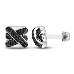 Y-Knot Men's Black Diamond Cuff Links 7/8 ct tw Round Sterling Silver