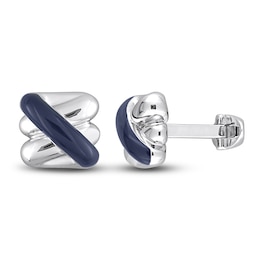 Y-Knot Blue Enamel Cuff Links Sterling Silver